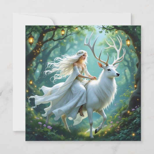 Pretty Fairy and White Deer in Enchanted Forest カード (正面)