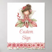 Pretty Fairy Girl Blush Floral Birthday Custom Sig ポスター (正面)