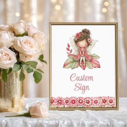 Pretty Fairy Girl Blush Floral Birthday Custom Sig ポスター