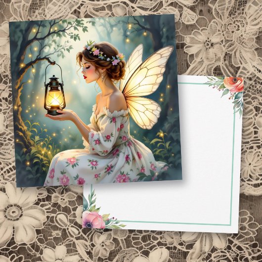Pretty Fairy Themed Floral Blank カード