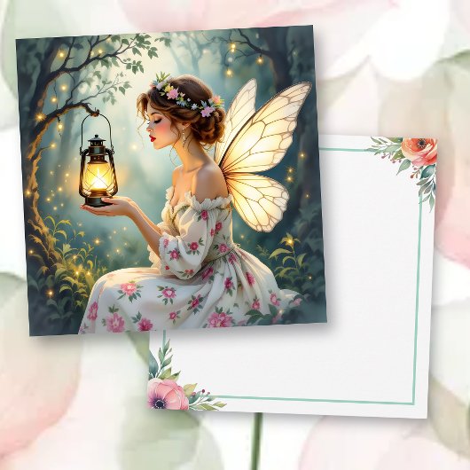 Pretty Fairy Themed Floral Blank カード