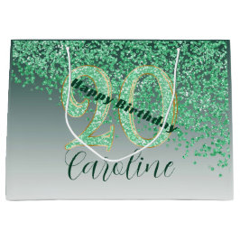 Pretty Falling Green Glitter 20th Birthday ラージペーパーバッグ