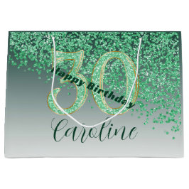 Pretty Falling Green Glitter 30th Birthday ラージペーパーバッグ