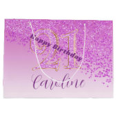 Pretty Falling Pink Glitter 21st Birthday ラージペーパーバッグ (裏面)