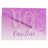 Pretty Falling Pink Glitter 50th Birthday ラージペーパーバッグ (裏面)