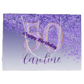Pretty Falling Purple Glitter 50th Birthday ラージペーパーバッグ (裏面)