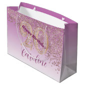 Pretty Falling Rose Gold Glitter 20th Birthday ラージペーパーバッグ (裏面アングル)