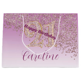 Pretty Falling Rose Gold Glitter 21st Birthday ラージペーパーバッグ