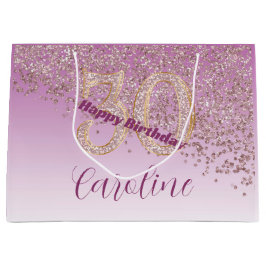 Pretty Falling Rose Gold Glitter 30th Birthday ラージペーパーバッグ