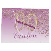 Pretty Falling Rose Gold Glitter 50th Birthday ラージペーパーバッグ (裏面)