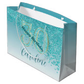 Pretty Falling Teal Blue Glitter 30th Birthday ラージペーパーバッグ (裏面アングル)