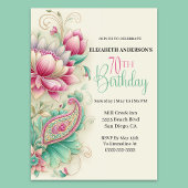 Pretty Fancy Paisley Flower 70th Birthday 招待状