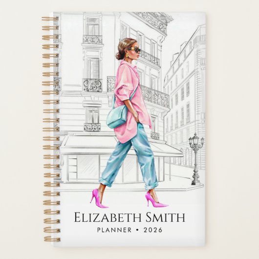 Pretty Fashion Woman Walking Planner プランナー手帳 (正面)