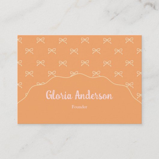Pretty Feminine Orange Pink Bow Stripe Pattern 名刺 (正面)