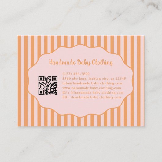 Pretty Feminine Orange Pink Bow Stripe Pattern 名刺 (裏面)