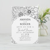 Pretty Floral Doodles Black White Bridal Shower 招待状 (スタンド正面)