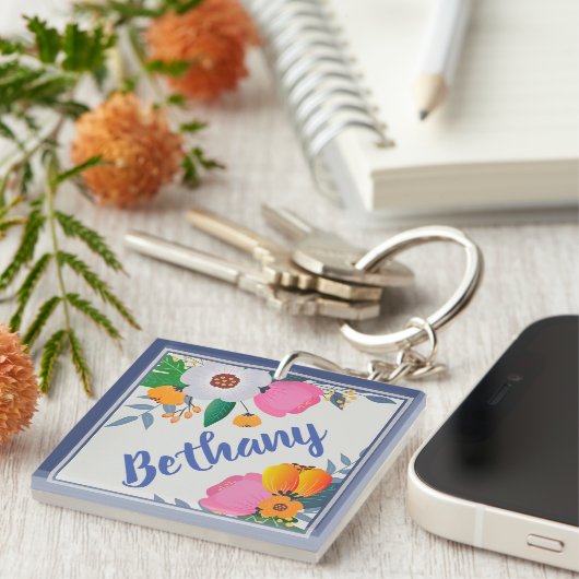 Pretty Floral Frame Personalised キーホルダー (正面右)
