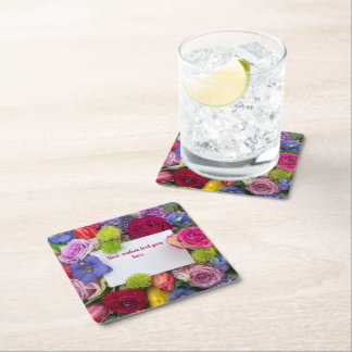 Pretty Floral Framed Roses Text Box Custom スクエアペーパーコースター