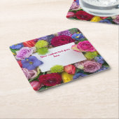Pretty Floral Framed Roses Text Box Custom スクエアペーパーコースター (アングル)
