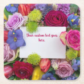 Pretty Floral Framed Roses Text Box Custom スクエアペーパーコースター (正面)