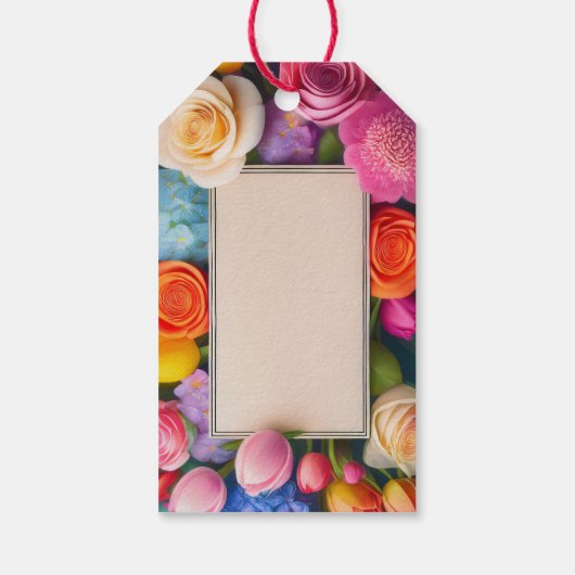 Pretty Floral Framed Roses Tulips Hydrangea ギフトタグ (裏面)