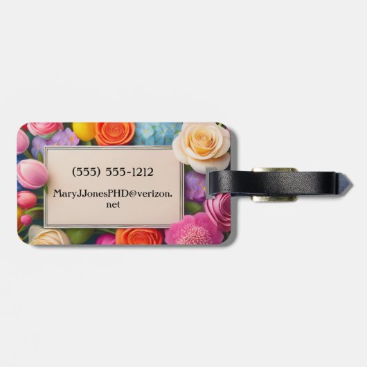 Pretty Floral Framed Roses Tulips Hydrangea ラゲッジタグ (裏面横)