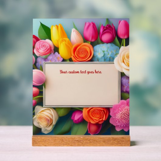 Pretty Floral Framed Roses Tulips Hydrangea Custom アクリルサイン (ニュートラル)