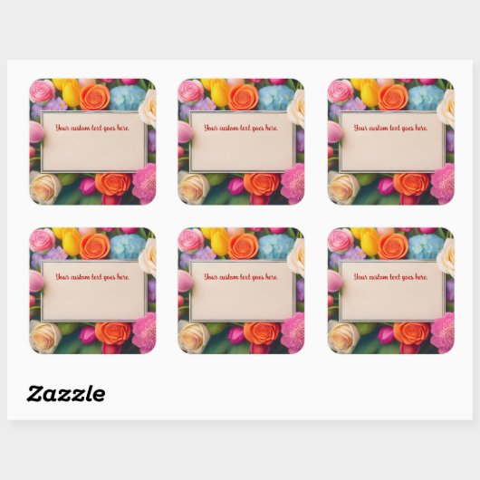 Pretty Floral Framed Roses Tulips Hydrangea Custom スクエアシール (シート)