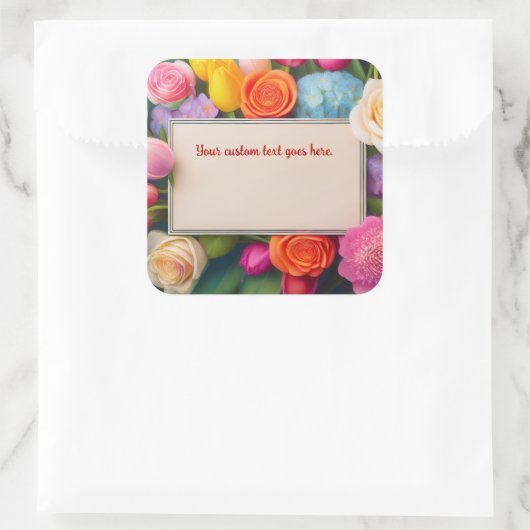 Pretty Floral Framed Roses Tulips Hydrangea Custom スクエアシール (バッグ)