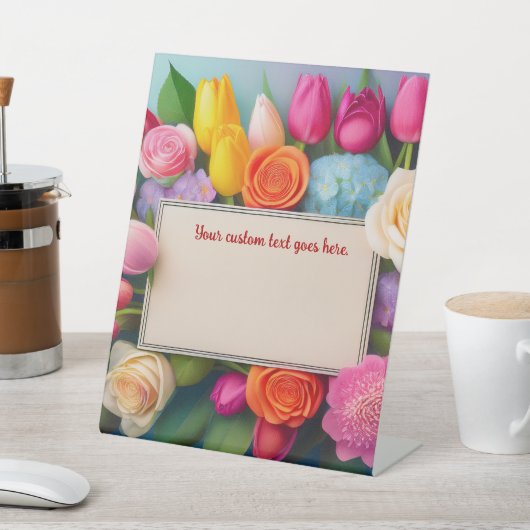 Pretty Floral Framed Roses Tulips Hydrangea Custom 台座サイン (インサイチュ)