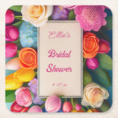 Pretty Floral Framed Roses Tulips Hydrangea Event  スクエアペーパーコースター (正面)