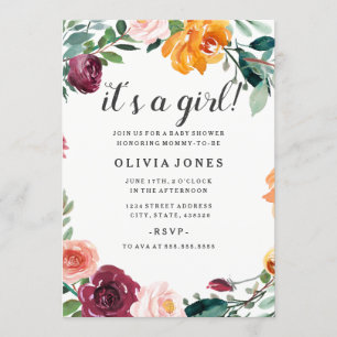 Pretty Floral Girl Baby Shower Invitation 招待状