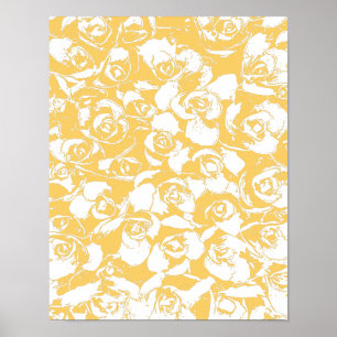 Pretty Floral Illustration Pattern in Yellow ポスター