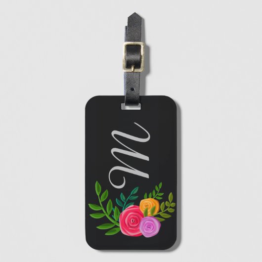 Pretty Floral on Chalkboard Monogrammed ラゲッジタグ (正面縦)