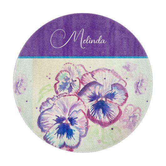 Pretty Floral Pastel Pansy Purple Watercolor カッティングボード (正面)