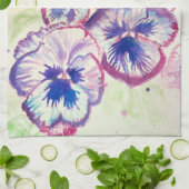Pretty Floral Pastel Pansy Purple Watercolor キッチンタオル (折り畳み)