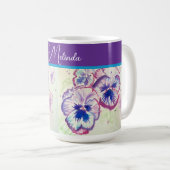 Pretty Floral Pastel Pansy Purple Watercolor  コーヒーマグカップ (正面右)