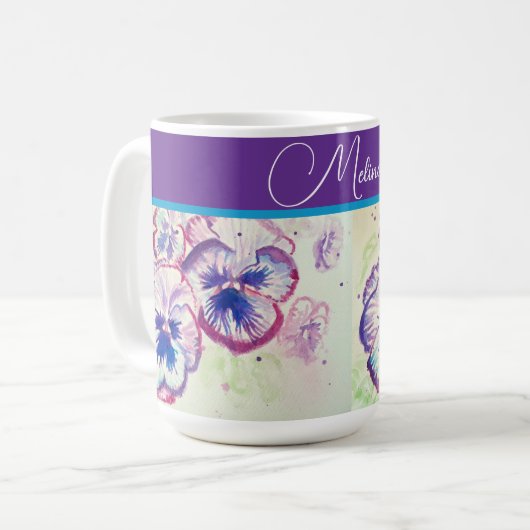 Pretty Floral Pastel Pansy Purple Watercolor  コーヒーマグカップ (正面左)