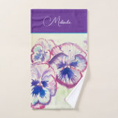 Pretty Floral Pastel Pansy Purple Watercolor Towel バスタオルセット (ハンドタオル)