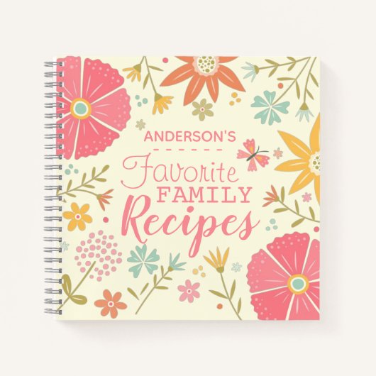 Pretty Floral Personalised Family Recipes ノートブック (正面)