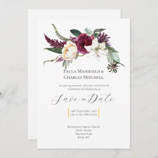 Pretty Floral Save the Date, Wedding Invitation 招待状 (正面/裏面)