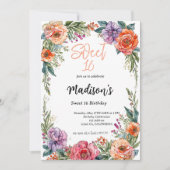 Pretty floral watercolor arch Sweet 16 招待状 (正面)