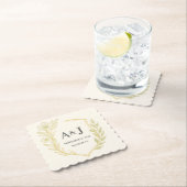 Pretty Floral Wedding Crest Monogram Laurel Wreath ペーパーコースター (インサイチュ)