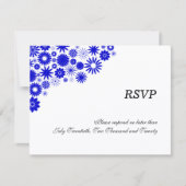 Pretty Florals ロイヤルブルー RSVP / 返信カード (正面)