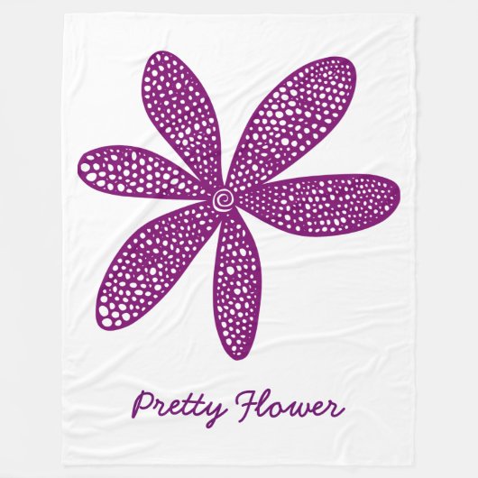 Pretty Flower - 白地に Plum フリースブランケット (正面)