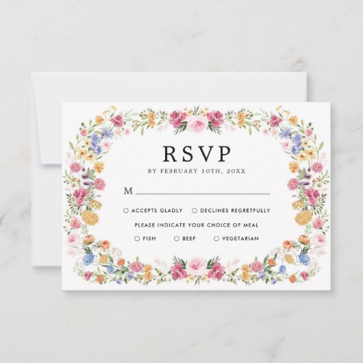 Pretty Flower Garden Wedding RSVP Card カード (正面)