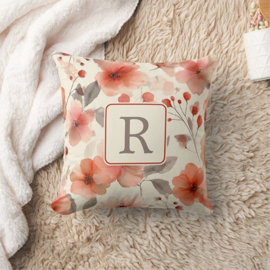 Pretty Flower Monogram Template Personalized クッション (ブランケット)