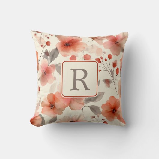 Pretty Flower Monogram Template Personalized クッション (正面)