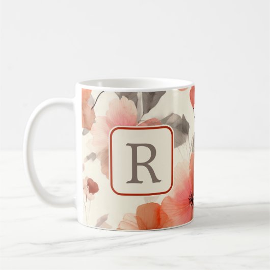 Pretty Flower Monogram Template Personalized コーヒーマグカップ (左)