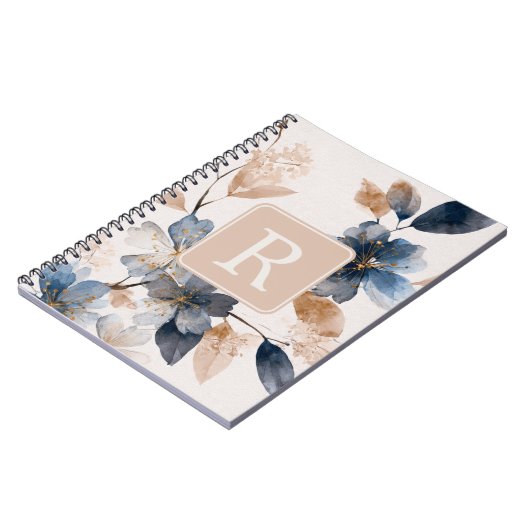 Pretty Flower Monogram Template Personalized ノートブック (左側)